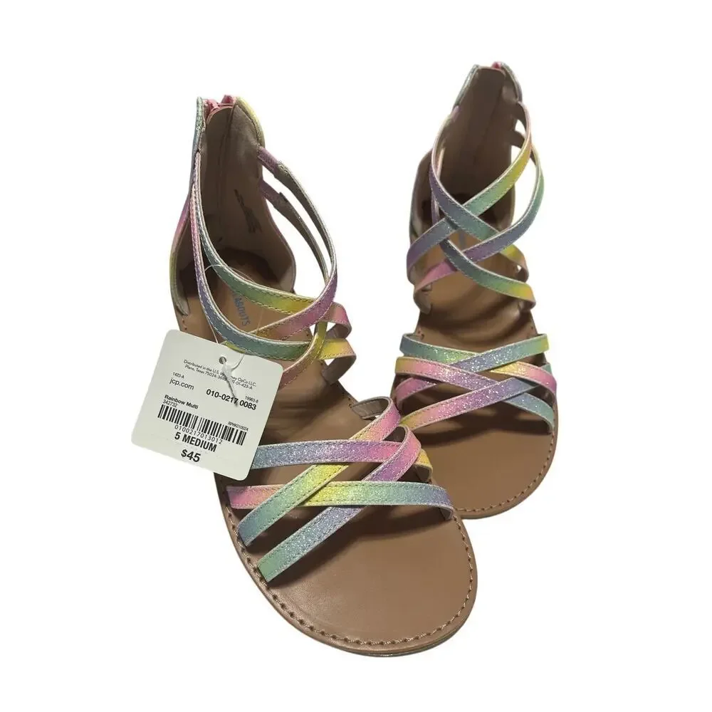 Thereabouts Girls Rainbow Gladiator Sandals Size 5  NWT